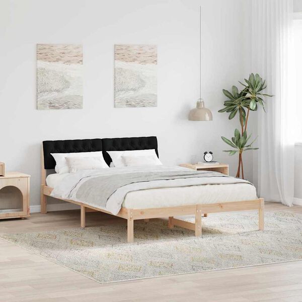 vidaXL Cadre de lit Marron et noir 140 x 190 cm Bois massif en pin