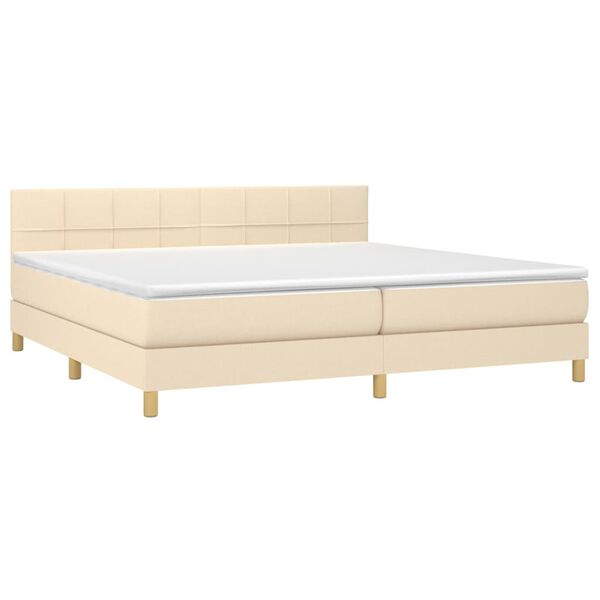 vidaXL Sommier &agrave; lattes de lit et matelas et LED Cr&egrave;me 200x200cm Tissu