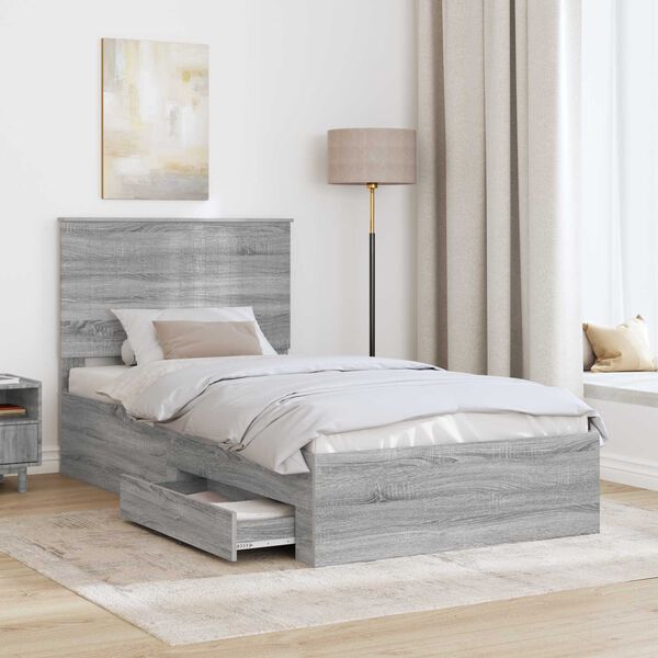 vidaXL Cadre de lit Gris Sonoma 100 x 200 cm Bois d'ing&eacute;nierie