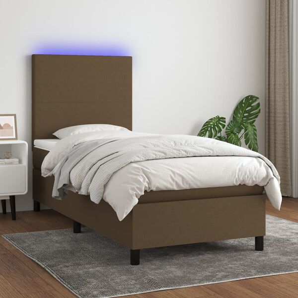vidaXL Sommier &agrave; lattes de lit et matelas et LED Marron fonc&eacute; 80x200cm