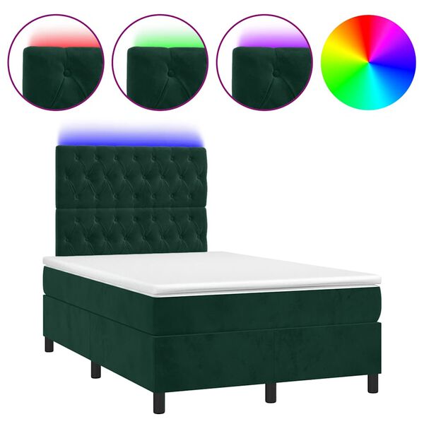 vidaXL Sommier &agrave; lattes de lit matelas et LED Vert fonc&eacute; 120x200 cm