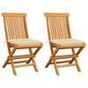 vidaXL Chaises de jardin lot de 2 et coussins blanc cr&egrave;me Teck massif