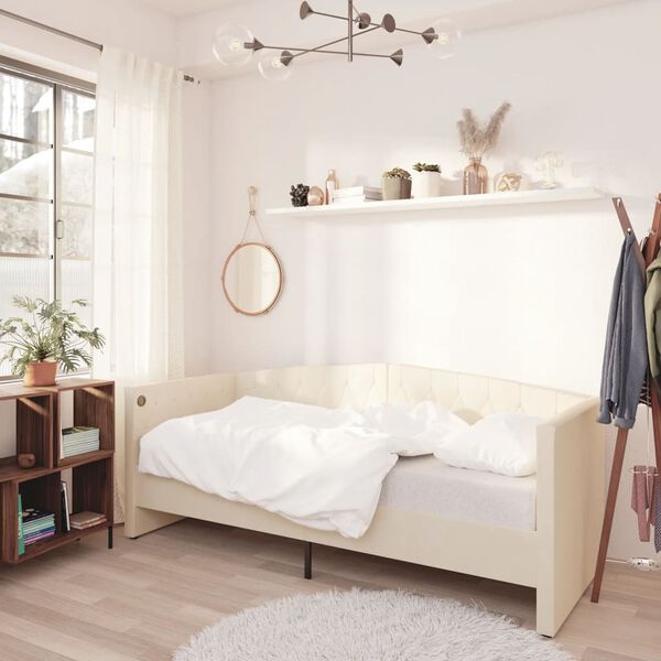 vidaXL Lit avec matelas et USB Cr&egrave;me Velours 90x200 cm