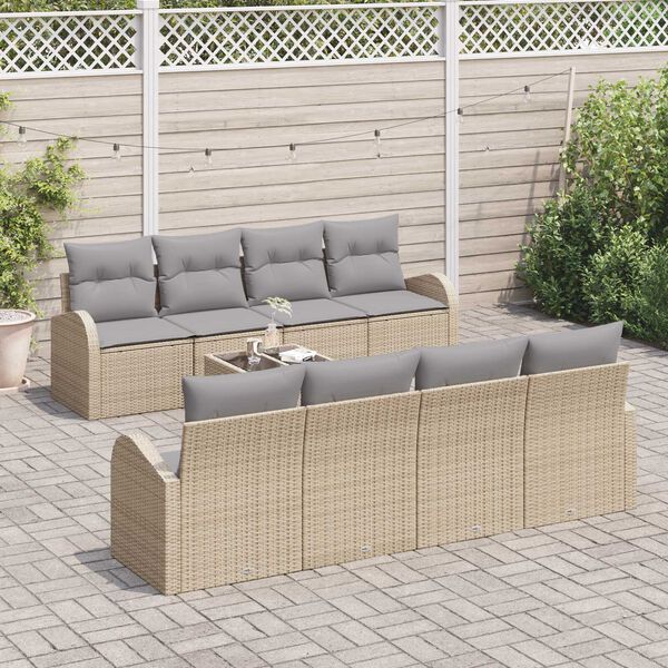 vidaXL Ensemble de canap&eacute; de jardin avec coussin 9 pcs Beige et gris