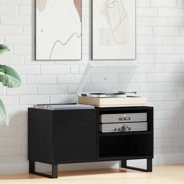 vidaXL Meuble à vinyles Chêne noir 85 x 38 x 48 cm Bois d'ingénierie