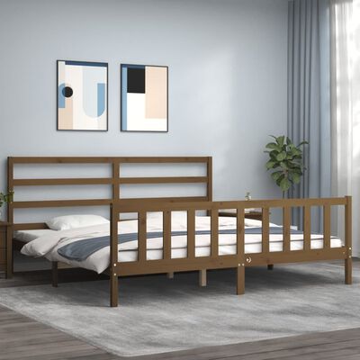 vidaXL Cadre de lit avec tête de lit marron miel 200x200cm bois massif