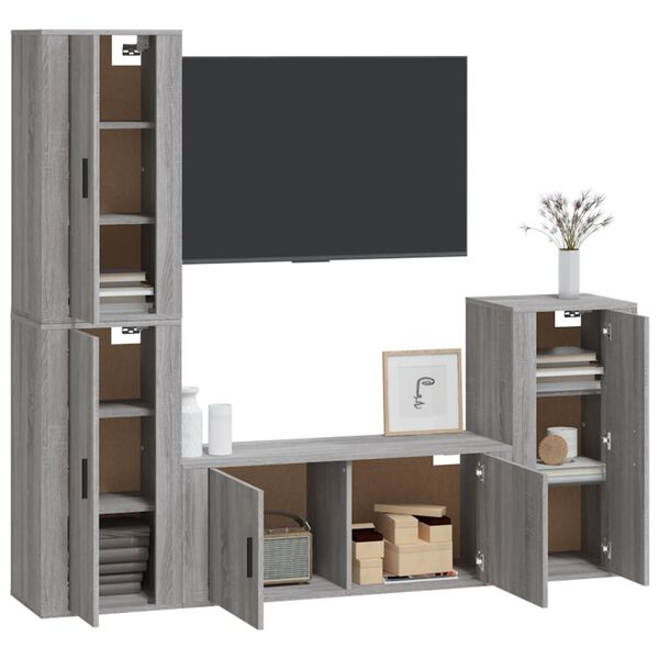 vidaXL Ensemble de meubles TV 4 pcs Sonoma gris Bois d'ing&eacute;nierie