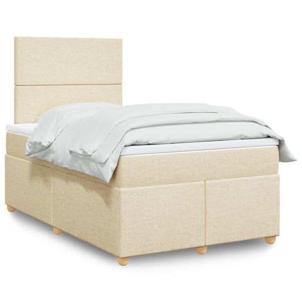 vidaXL Sommier &agrave; lattes de lit avec matelas cr&egrave;me 120x190 cm tissu