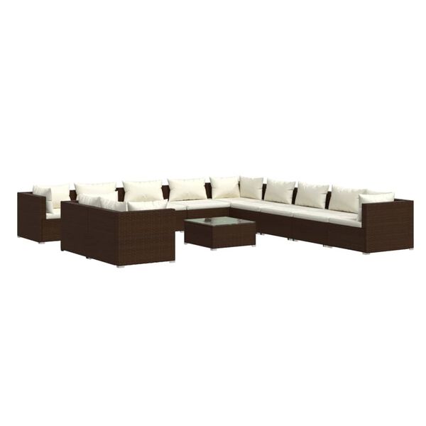 vidaXL Salon de jardin 12 pcs avec coussins Marron R&eacute;sine tress&eacute;e