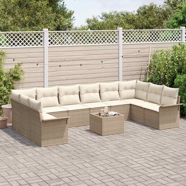 vidaXL Ensemble de canapé de jardin 11 pcs Beige Poly rotin