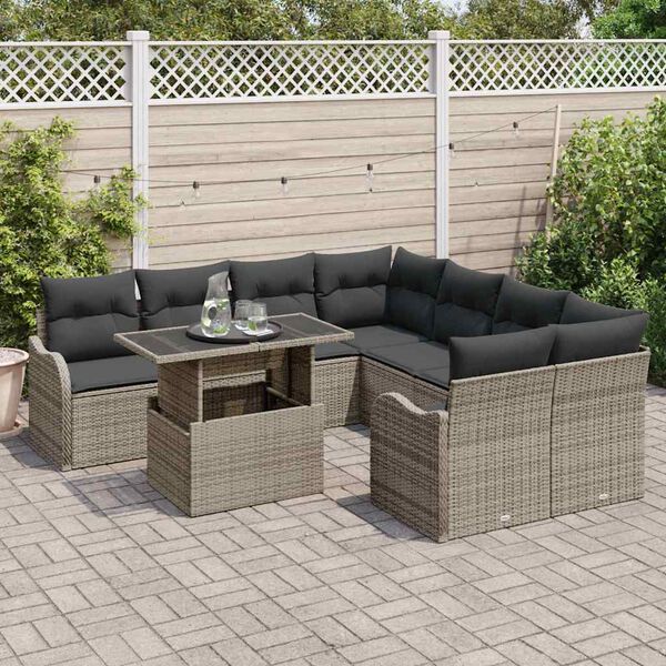 vidaXL Ensemble de canap&eacute; de jardin 9 pcs Gris Poly Rattan