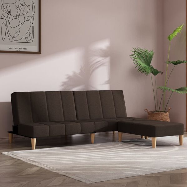 vidaXL Canap&eacute;-lit &agrave; 2 places avec tabouret Marron fonc&eacute; Tissu