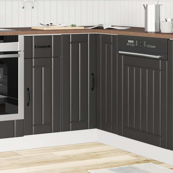 vidaXL Armoire d'angle de cuisine Lucca noir bois d'ing&eacute;nierie