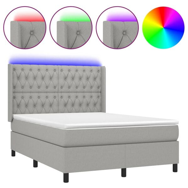 vidaXL Sommier &agrave; lattes de lit matelas LED Gris clair 140x190 cm Tissu