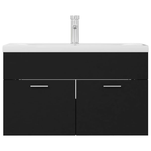 vidaXL Armoire d'&eacute;vier avec lavabo int&eacute;gr&eacute; Noir Agglom&eacute;r&eacute;