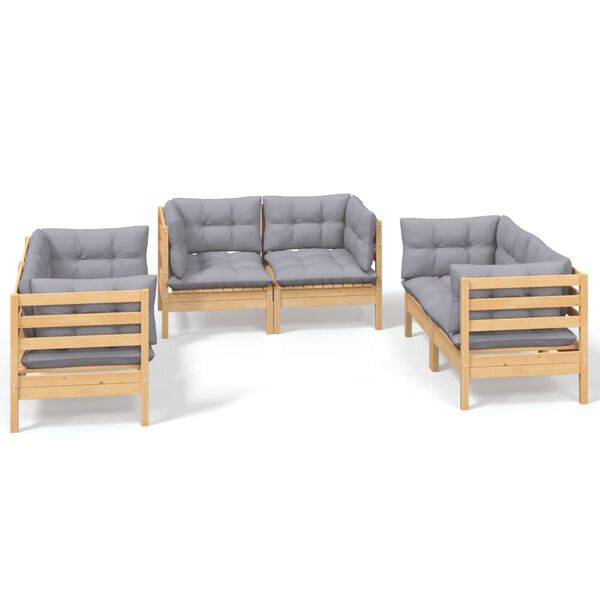 vidaXL Salon de jardin 6 pcs avec coussins gris Bois de pin massif
