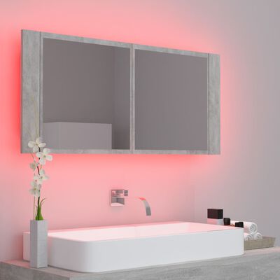 vidaXL Armoire de salle de bain à miroir LED Gris béton Acrylique