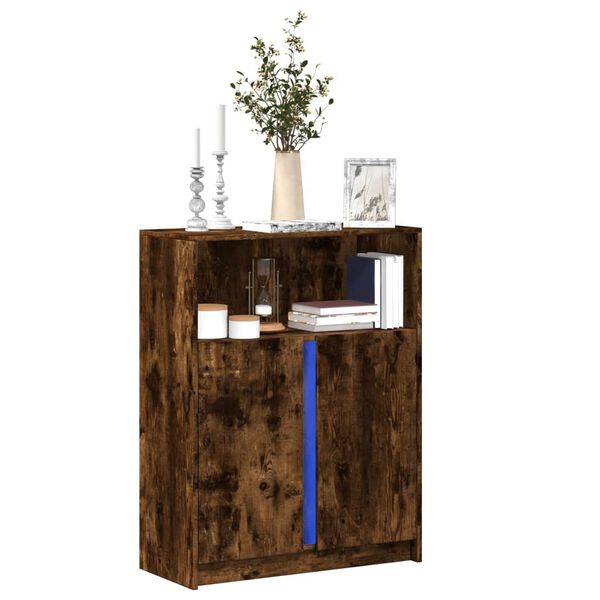 vidaXL Buffet avec LED ch&ecirc;ne fum&eacute; 77x34x100 cm bois d'ing&eacute;nierie