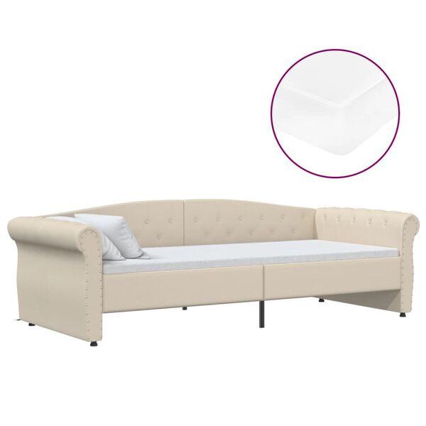 vidaXL Lit avec matelas et USB Cr&egrave;me Tissu 90x200 cm
