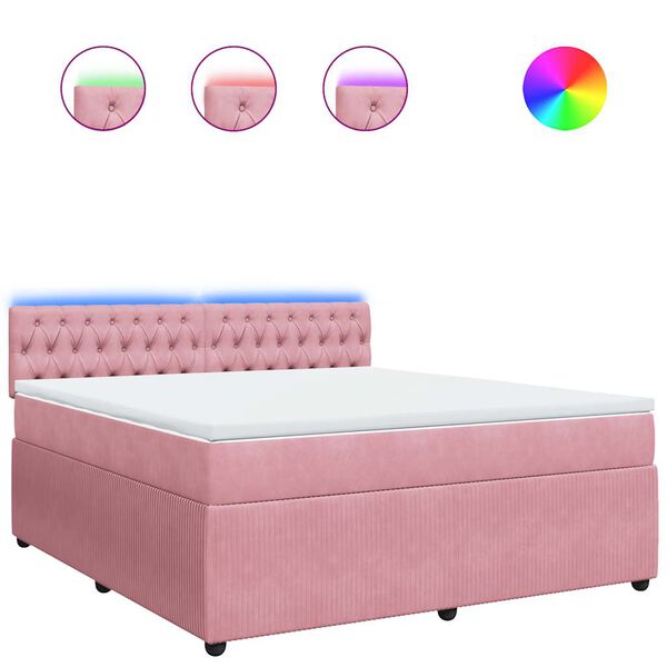 vidaXL Sommier &agrave; lattes de lit avec matelas Rose 180x200 cm Velours