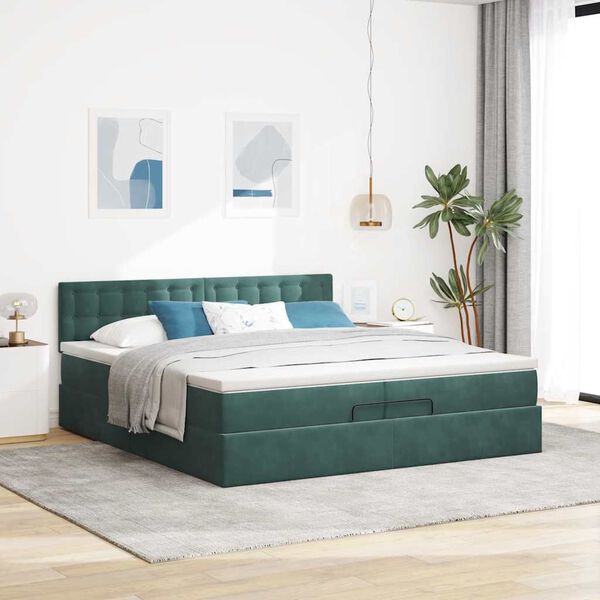 vidaXL Cadre de lit ottoman avec matelas vert fonc&eacute; 200x200 cm velours