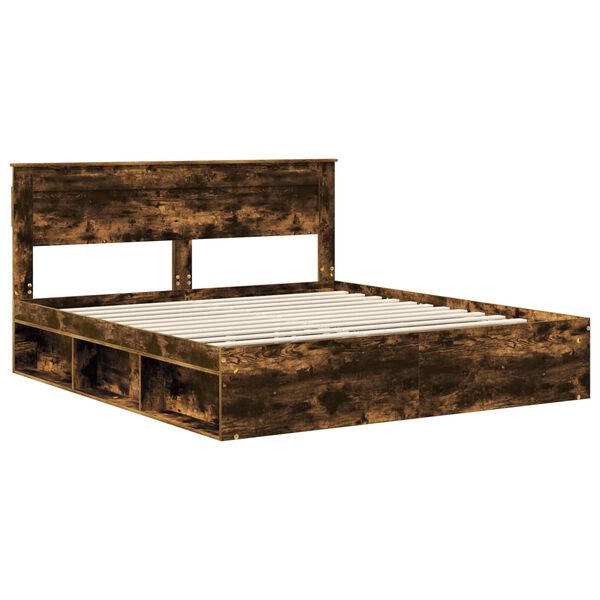 vidaXL Cadre de lit Ch&ecirc;ne fum&eacute; 200 x 200 cm Bois de pin massif