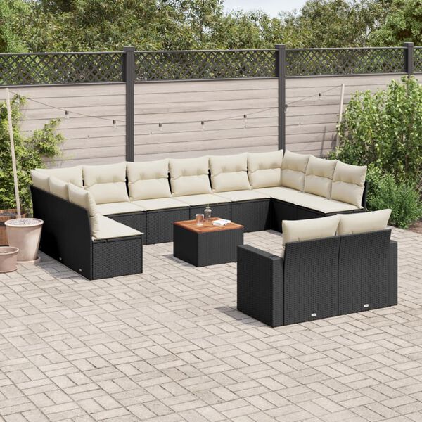 vidaXL Salon de jardin avec coussins 13 pcs noir r&eacute;sine tress&eacute;e
