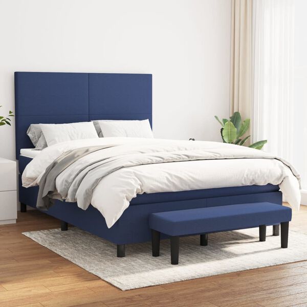vidaXL Sommier &agrave; lattes de lit avec matelas Bleu 140x200 cm Tissu