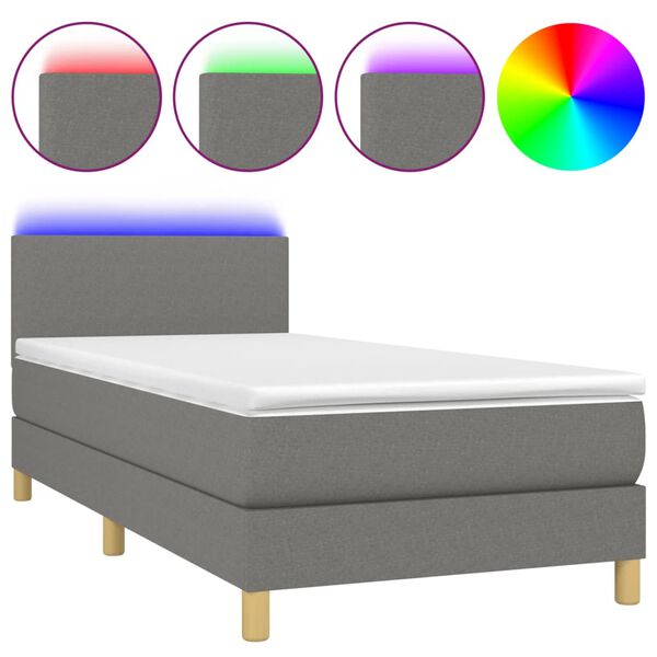 vidaXL Sommier &agrave; lattes de lit et matelas et LED Gris fonc&eacute; 100x200 cm