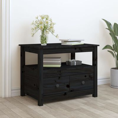 vidaXL Table basse Noir 71x49x55 cm Bois massif de pin