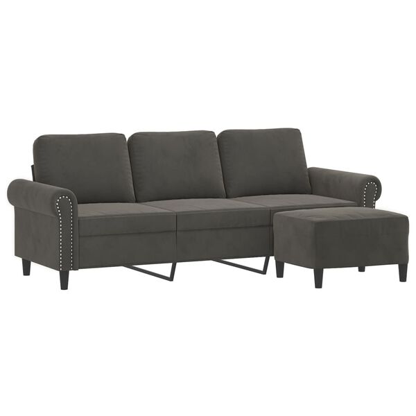 vidaXL Canap&eacute; &agrave; 3 places avec repose-pieds Gris fonc&eacute; 180 cm Velours