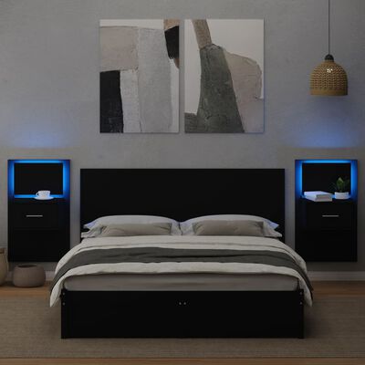 vidaXL Tête de lit avec armoires noir 160 cm bois d'ingénierie