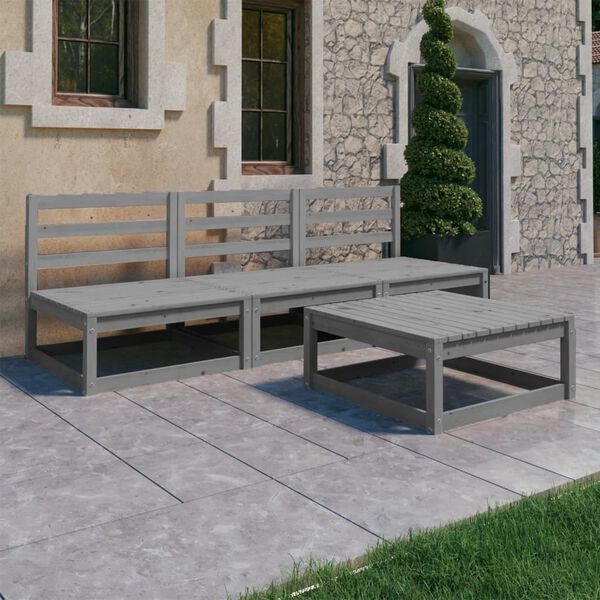 vidaXL Salon de jardin 4 pcs Gris Bois de pin massif