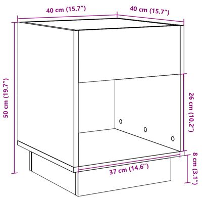 vidaXL Table de chevet avec LED infini sonoma gris 40x40x50 cm