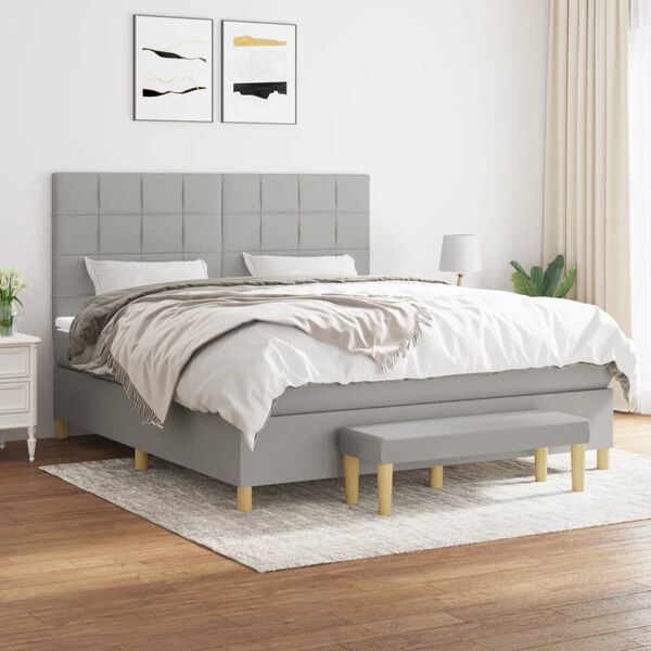 vidaXL Sommier &agrave; lattes de lit avec matelas Gris clair 180x200cm Tissu