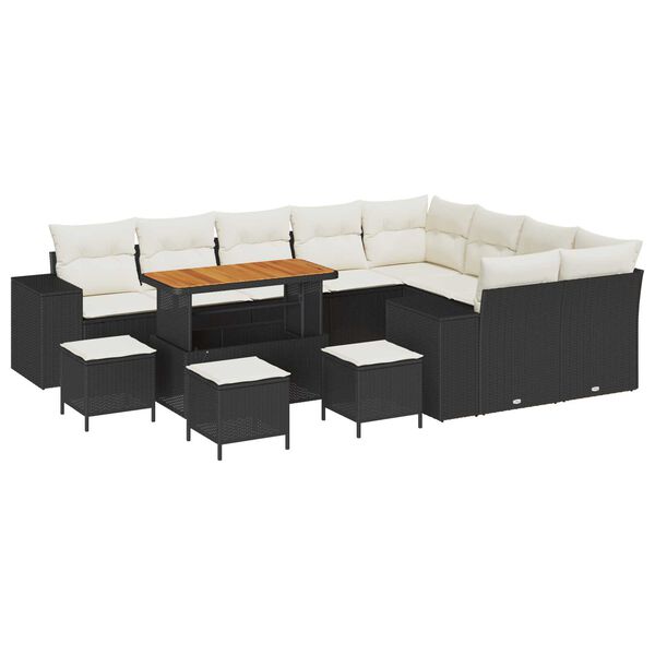 vidaXL Ensemble de canap&eacute; de jardin avec coussin 13 pcs Noir polyrotin
