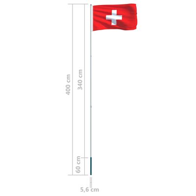 vidaXL Drapeau Suisse et mât en aluminium 4 m