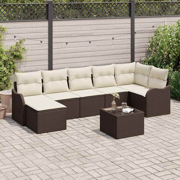 vidaXL Ensemble de canap&eacute; de jardin 8 pcs Marron et blanc Poly rotin