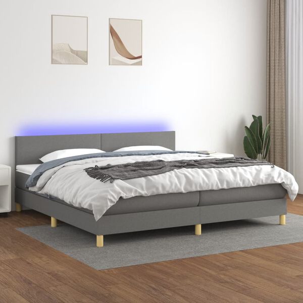vidaXL Sommier &agrave; lattes de lit et matelas et LED Gris fonc&eacute; 200x200 cm