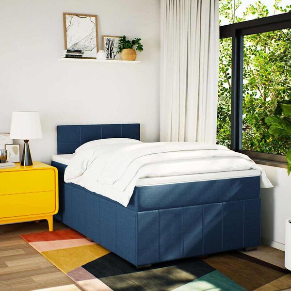 vidaXL Sommier &agrave; lattes de lit avec matelas Bleu 120x200 cm Tissu