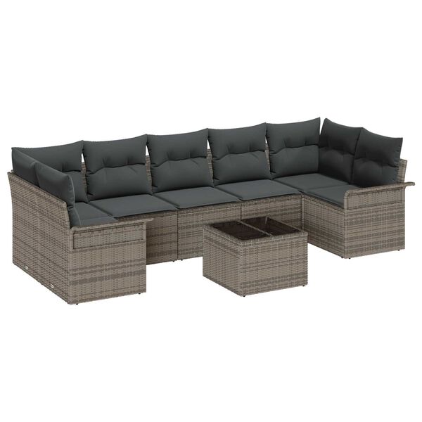 vidaXL Ensemble de canap&eacute; de jardin avec coussin 8 pcs Gris polyrotin