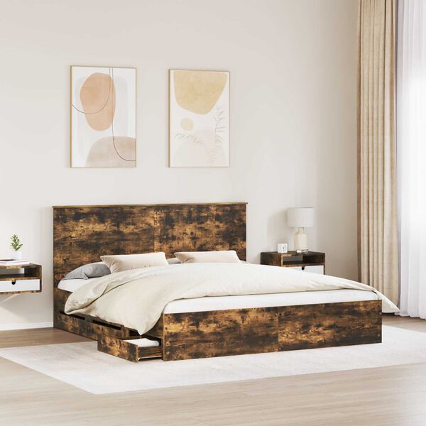 vidaXL Cadre de lit Ch&ecirc;ne fum&eacute; 180 x 200 cm Bois Ing&eacute;nierie