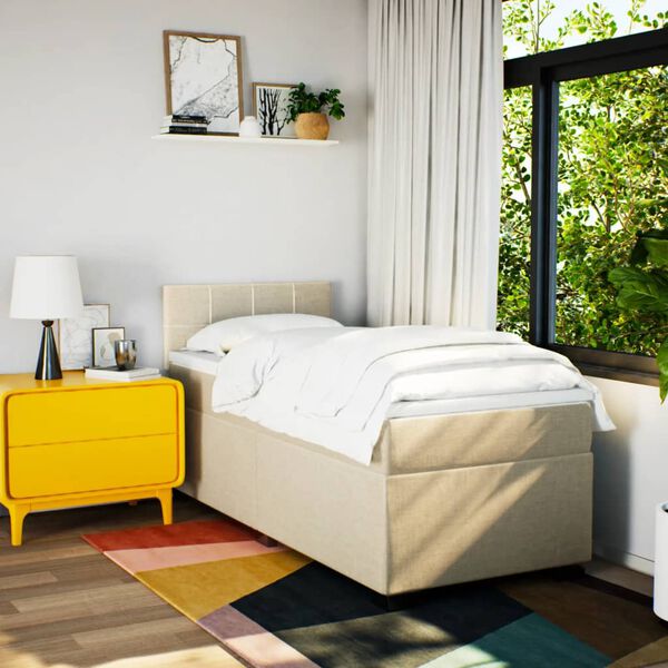 vidaXL Sommier &agrave; lattes de lit et matelas Cr&egrave;me 90x190 cm Tissu