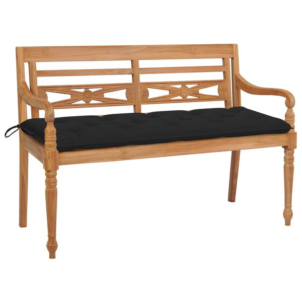 vidaXL Banc Batavia avec coussin noir 150 cm Bois de teck massif