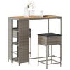 vidaXL Ensemble de bar de jardin 3 pcs et coussins gris r&eacute;sine tress&eacute;e