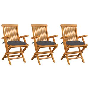 vidaXL Chaises pliantes avec coussins anthracite, 3 pi&egrave;ces, en teck massif