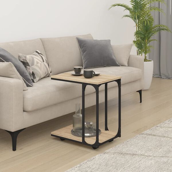 vidaXL Table d'appoint &agrave; roues Ch&ecirc;ne sonoma 50x35x55,5 cm