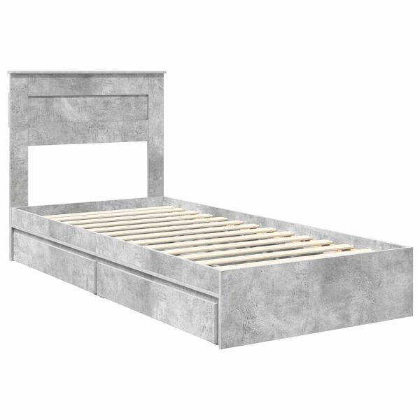 vidaXL Lit de Rangement Gris b&eacute;ton 90 x 190 cm Bois d'ing&eacute;nierie