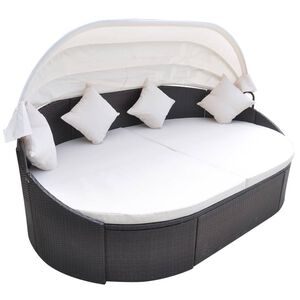 vidaXL Chaise longue de jardin avec auvent R&eacute;sine tress&eacute;e Marron