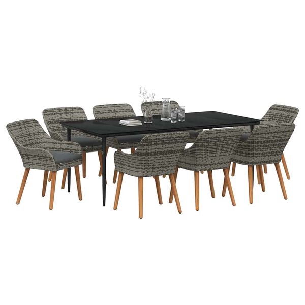 vidaXL Ensemble de salle &agrave; manger pour jardin 9 pcs Gris polyrotin